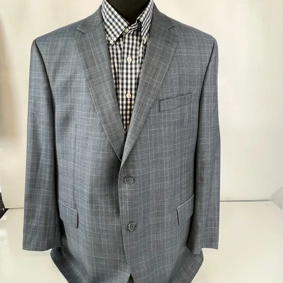 Jack Victor Loro Piana Men's Gray Super 130s‎Two Button Plaid Blazer 40